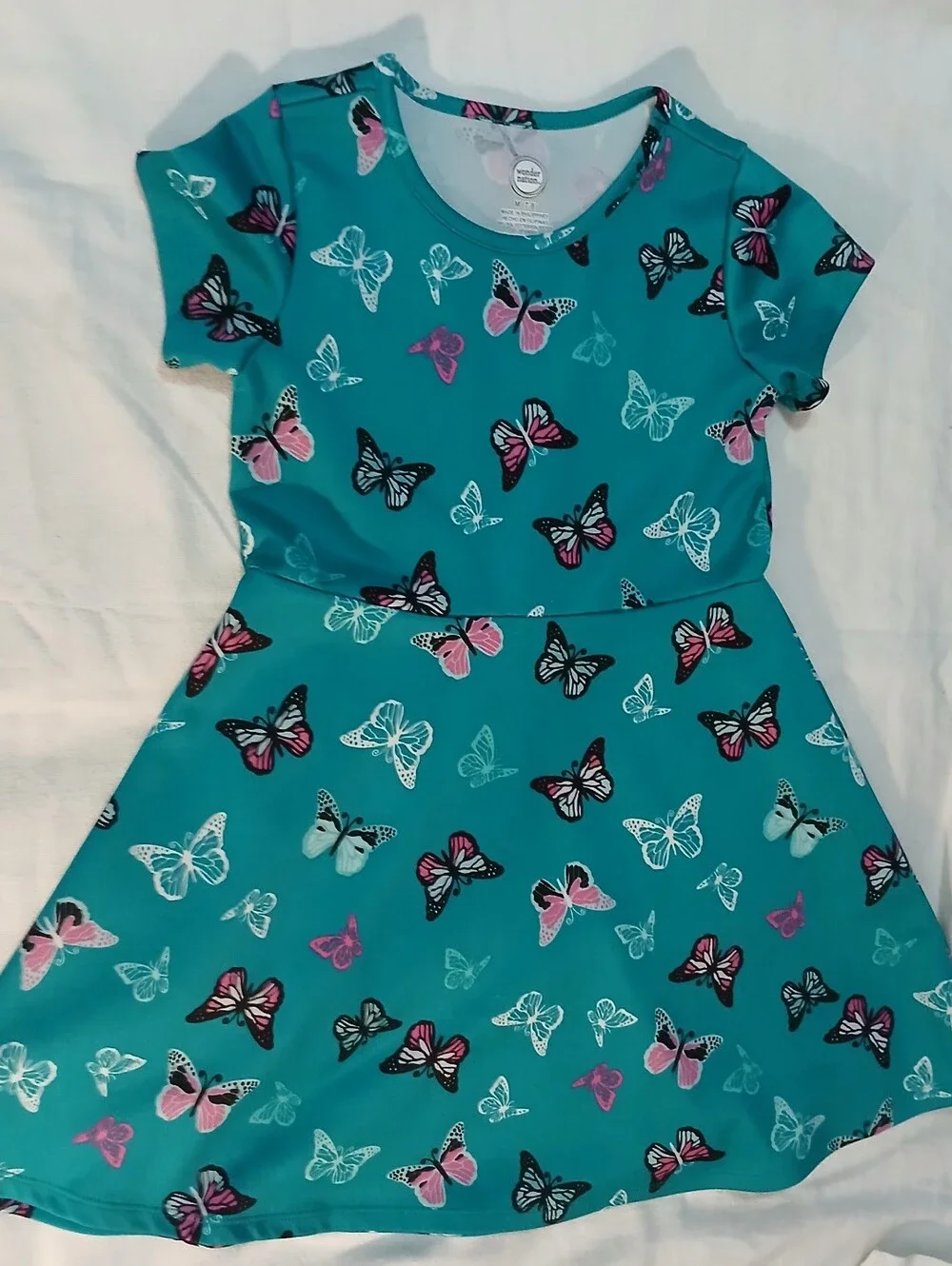 NWOT wonder nation Teal Butterfly Short Sleeve Fit & Flare Dress